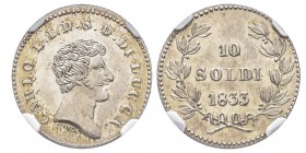 Lucca, Carlo Ludovico 1824-1847 
10 Soldi, 1833, AG 
Ref : MIR 253
Conservation : NGC MS64. FDC
