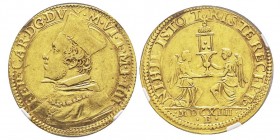 MANTOVA
Ferdinando I Gonzaga 1612–1626
Doppia, 1614, AU
Avers : FER · CAR · D G · DV X · M · VI · (ET) · M · F · IIII
Revers : NIHIL ISTO T RISTE RECE...