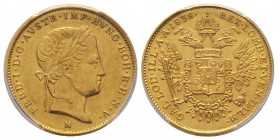Ferdinando I d'Asburgo Lorena 1835-1848
Mezza Sovrana, 1838 M, AU 5.62 g.
Ref : MIR 517/2, Crippa 2/B, Fr. 741
Conservation : PCGS AU53