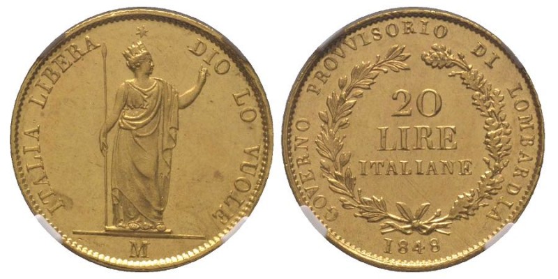 Governo Provvisorio di Lombardia 1848
20 Lire, Milan, 1848 M, AU 6.45g.
Ref : MI...