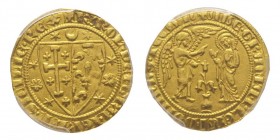 NAPOLI
Carlo I d'Angio' 1266-1285
Saluto d'oro, AU 4.40 g.
Ref : MIR 18 (R2), Pannuti-Riccio 1, Fr. 808
Conservation : PCGS MS63. Superbe exemplaire. ...
