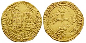 Napoli, Carlo V 1516-1556
Scudo d'Oro, ND, AU 3.31 g.
Ref : MIR 132 (R) , Fr.836, Pannuti Riccio 11 Conservation : TTB-SUP.