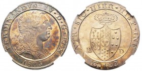 Napoli, Ferdinando IV di Borbone 1759-1816 
Piastra da 120 Grana, 1805, AG 27.35 g. Ref : MIR 423, KM#246, Pannuti Riccio 9 Conservation : NGC MS63. F...