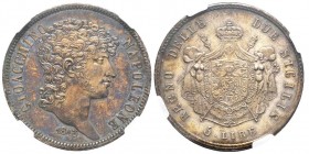Gioacchino Murat 1808-1815
5 Lire, Napoli, 1813, AG 25 g.
Ref : MIR 441/1, Pannuti-Riccio 13, Pag. 58
Conservation : NGC MS63. Le plus haut grading co...