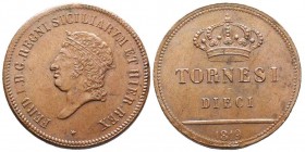 Napoli , Ferdinando I 1816-1825
10 Tornesi, 1819, Cu 31.19 g. Ref : MIR 466, Pannuti-Riccio 13 Conservation : Superbe