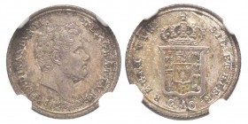 Napoli , Ferdinando II di Borbone 1830-1859 
Tarì da 10 Grana, 1841, AG 2.29 g.
Ref : MIR 513/3, Pannuti Riccio 155, KM#328
Conservation : NGC MS62