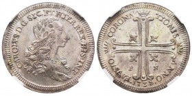 PALERMO
Carlo III d'Austria re di Sicilia, 1720-1734 
6 Tarì 1735, AG 
Ref : MIR 554
Conservation : NGC MS62. FDC