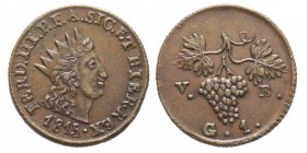 PALERMO
Ferdinando III 1759-1815 (Re di Sicilia) 
Grano, 1815, Cu 3.06 g. 
Ref : MIR 653/3, Spahr 171
Conservation : Superbe.