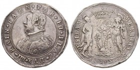 PARMA
Ranuccio I Farnese 1592-1622
Doppio ducatone, 1614, AG 63.09 g.
Ref : MIR 983/2 (R3), CNI 27/29
Conservation : TTB. Très Rare