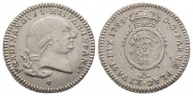PARMA 
Ferdinando di Borbone 1765-1802
Settimo di Ducato, 1784, AG 3.65 g.
Ref : MIR 1074/1 (R2), CNI 28/30
Conservation : Superbe. Rare