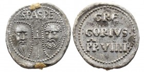Gregorio IX 1227-1241
Bolla, Roma, Plomb 52.17 g. 31mm
Avers : SPASPE Teste di San Pietro e Paolo; in mezzo una croce 
Revers : GRE GORIVS PP. VIIII s...