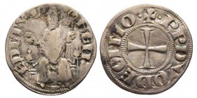 Benedetto XII 1334-1342 (Giacomo Fournier)
Grosso, Macerata, AG 1.44 g. 
Avers : BENE - DICTVS. Il Papa, mitrato, seduto in trono con il pastorale nel...