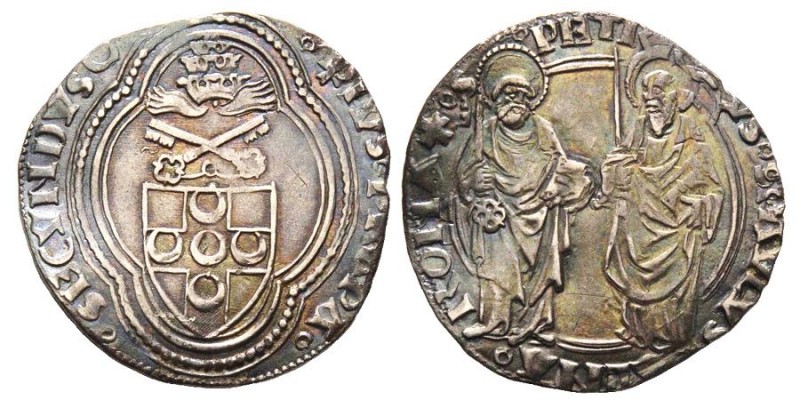 Pio II 1458–1464 (Enea Silvio Piccolomini)
Grosso, Roma, AG 3.82 g.
Avers : PIVS...