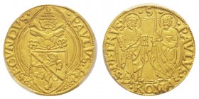 Paolo II 1464-1471 (Pietro Barbo)
Ducato, ND, AU 3.49 g.
Ref : MIR 404/1 (R), Munt. 16, Berman 401, Fr. 19
Conservation : PCGS MS62. Rare