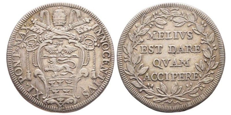Innocenzo XI 1676-1689 (Benedetto Odescalchi)
Testone, AG 9.10 g.
Ref : Munt. 87...