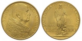 Pio XI 1922-1939 (Achille Ratti)
100 Lire 1933, AN IV, AU 8.8 g.
Ref : Fr. 284
Conservation : FDC