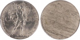Pio XI 1922-1939 (Achille Ratti)
50 Centesimi, Errore di conio Uniface, Roma, 1929-1937
Conservation : PCGS MS64.