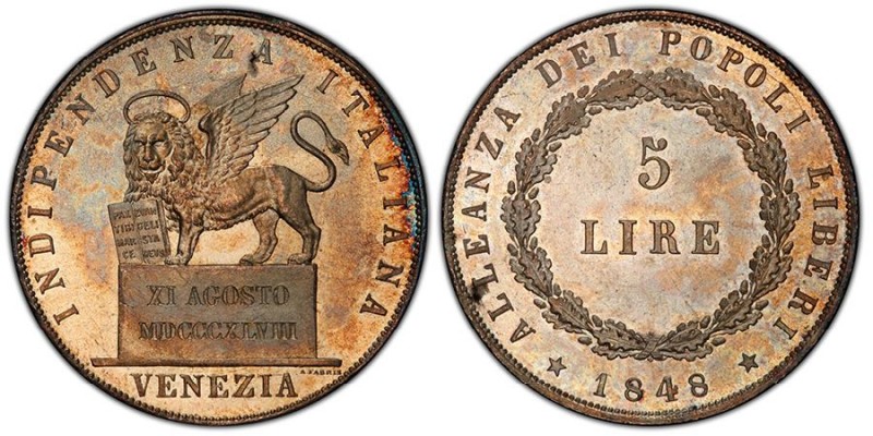 Venezia, Governo provvisorio 1848-1849
5 lire, 1848, AG 25 g.
Ref : Pag. 178, KM...