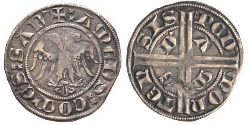 Amedeo V 1285-1323
Grosso di Piemonte, I tipo, Susa o Avigliana, ND, AG 2.10 g.
...
