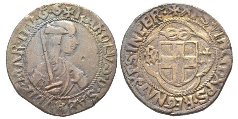 Carlo I 1482-1490
Testone, I Tipo, Cornavin, ND, AG 9.28 g.
Ref : MIR 227c var. ...