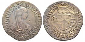 Carlo I 1482-1490
Testone, I Tipo, Cornavin, ND, AG 9.28 g.
Ref : MIR 227c var. (R3), Sim. 5., Biaggi 198b var.
Conservation : TTB/SUP. INEDIT (ITV au...