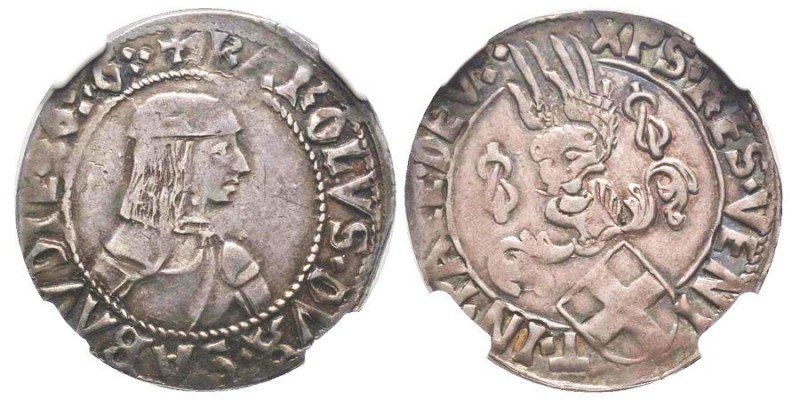 Carlo I 1482-1490
Mezzo Testone, II tipo, Cornavin, ND, AG 4.74 g.
Ref : MIR 230...