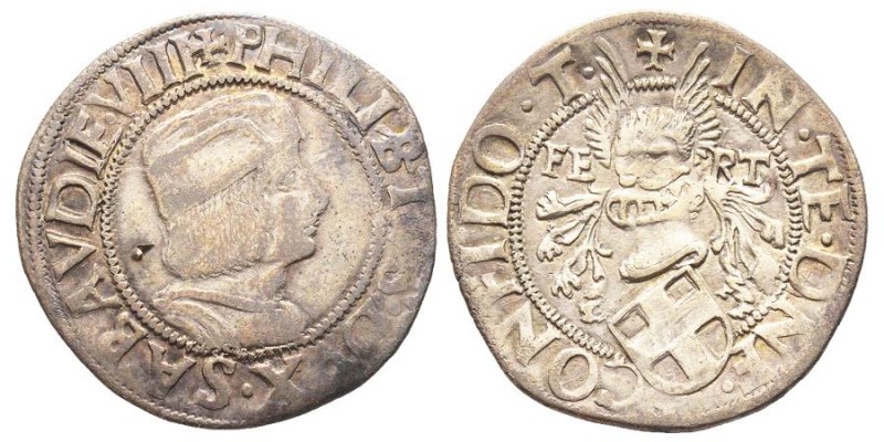 Filiberto II 1497-1504
Mezzo testone, ND, AG 4.48 g.
Avers : PHILIBTVS DVX SABAV...