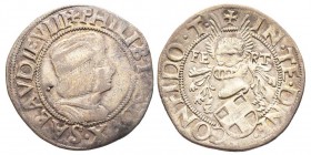 Filiberto II 1497-1504
Mezzo testone, ND, AG 4.48 g.
Avers : PHILIBTVS DVX SABAVDIE VIII
Revers : IN TE DNE CONFIDO T
Ref : MIR 304c var (R7), Sim.5 v...