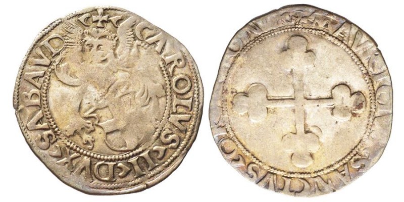 Carlo II 1504-1553
3 Grossi, III Tipo, Torino (?), ND, AG 3.48 g.
Avers : CAROLV...