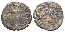 Carlo II 1504-1553
Denaro Piccolo, I Tipo, Mi 0.91 g.
Ref : MIR 443 (R10), Sim. 88, Biaggi 364
Conservation : TB. Rarissime