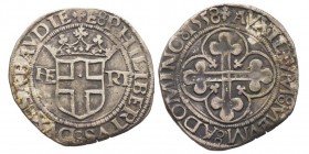 Emanuele Filiberto Duca 1559-1580
4 Grossi, I tipo, Vercelli, 1558, Mi 5.26 g.
Ref : MIR 518d (R) , Sim. 43, Biaggi 436e
Conservation : TTB/SUP. Rare