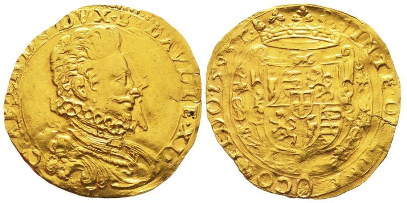Carlo Emanuele I 1580-1630 
Quadrupla, III Tipo, Torino, 1595, AU 13.17 g. Ref :...