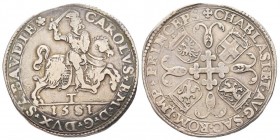 Carlo Emanuele I 1580-1630 
Tallero, II Tipo, Torino, 1581 T, AG 28.13 g. 
Avers : CAROLVS EM DG DVX SABAVDIE Il duca armato, cavalcante verso destra,...