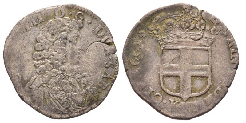 Carlo Emanuele II Duca 1648-1675
5 Soldi, I Tipo, 1664, Mi 4.96 g.
Ref : MIR 823...