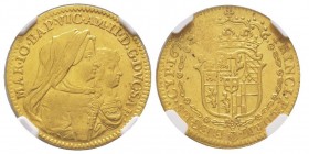 Vittorio Amedo II 
Reggenza della Madre 1675-1680
Doppia, Torino, 1676, AU 6.60 g.
Ref : MIR 835b (R4), Sim. 3/2, Biaggi 706b
Conservation : NGC AU58....