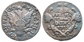 Vittorio Amedeo II Re di Sicilia 1713-1718, Monetazione di Palermo
Grano, I tipo, 1713, Cu 3.57 g.
Ref : MIR 901a (R10), Sim. 61, Tra. 155
Conservatio...