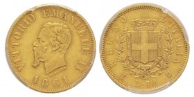 Vittorio Emanuele II 1861-1878 - Re d'Italia
10 Lire, Torino, 1861, AU 3.22 g.
Ref : MIR 1079a (R4), Pag. 476, Fr. 15
Conservation : PCGS XF40
Quantit...