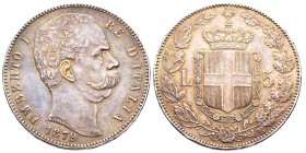Umberto I 1878-1900
5 Lire, II tipo, Roma, 1879 R, AG 25 g.
Ref : MIR 1100a, Pag.590
Conservation : presque FDC