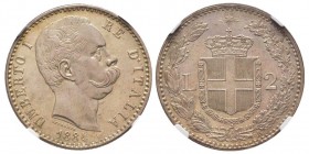Umberto I 1878-1900
2 Lire, Roma, 1884, AG 10 g. 
Ref : MIR 1101d (R), Pag. 594
Conservation : NGC MS64. Le plus haut grade connu.