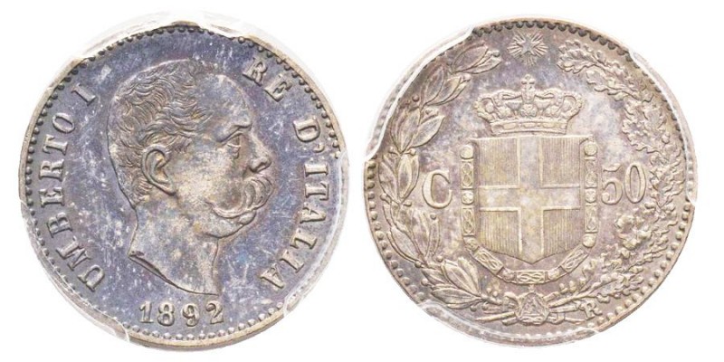 Umberto I 1878-1900
50 Centesimi, 1892, AG 2.5 g.
Ref : MIR 1104b (R2), Pag. 609...