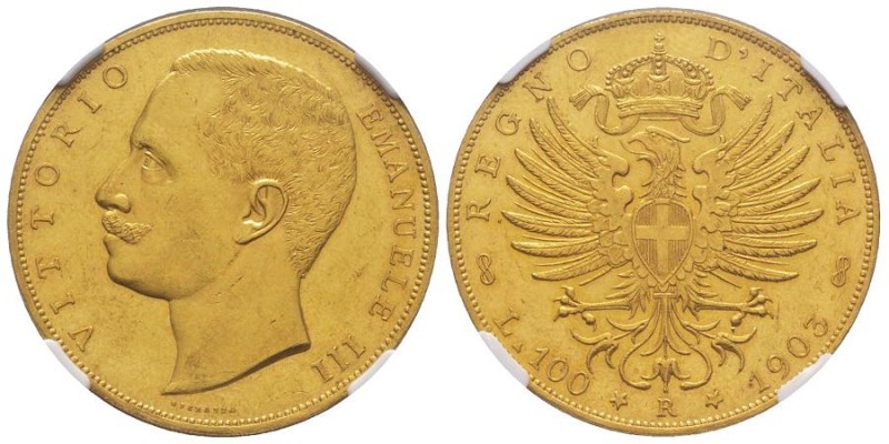 Vittorio Emanuele III 1900-1943
100 Lire, Roma, 1903 R, AU 32.25 g.
Ref : MIR 11...