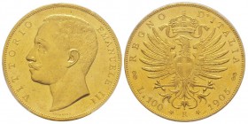 Vittorio Emanuele III 1900-1943
100 lire, Roma, 1905 R, AU 32.25 g.
Ref : MIR 1114c (R2), Pag. 639, Fr. 22
Conservation : PCGS MS61
Rare Quantité : 10...