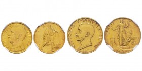 Vittorio Emanuele III 1900-1943
100 et 50 Lire, Roma, 1931, anno X, AU 8.80 g e 4.40 g..
Ref : MIR 1118b-1123b, Pag. 647-658, Fr.33-34
Conservation : ...