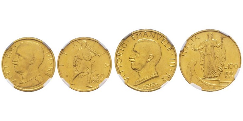 Vittorio Emanuele III 1900-1943
100 et 50 Lire, Roma, 1932, anno X, AU 8.80 g e ...