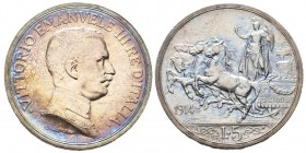 Vittorio Emanuele III 1900-1943
5 Lire Quadriga, Roma, 1914, AG 25 g.
Ref : MIR 1136a (R2), Pag. 708
Conservation : presque FDC. Rare et magnifique pa...
