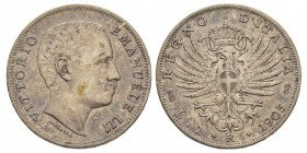 Vittorio Emanuele III 1900-1943
1 Lira, Aquila Sabauda, Roma, 1905, AG 5 g.
Ref : MIR 1145c (R2), Pag. 765
Conservation : TTB-SUP