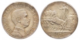 Vittorio Emanuele III 1900-1943
1 Lira, Quadriga veloce, Roma, 1912, AG 10 g.
Ref : MIR 1146d, Pag. 771
Conservation : PCGS MS64. FDC