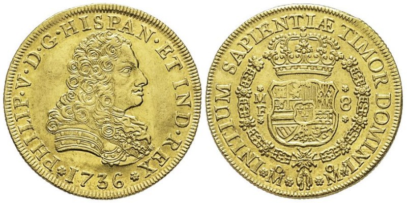 Mexico
Felipe V 1700-1746
8 Escudos, 1736, AU 26.93 g.
Ref : Cal. 128, Cal. Onza...