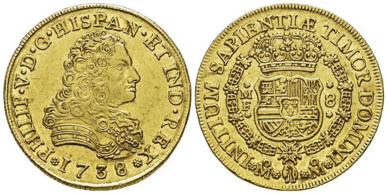 Mexico
Felipe V 1700-1746
8 Escudos, Mexico City, 1738, AU 27.06 g.
Ref : Cal. 1...