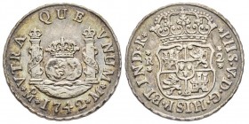 Mexico
Felipe V 1700-1746
2 Reales, 1742 M.M, AG 6.79 g. Ref : Cal. 1292, KM#85
Conservation : Superbe